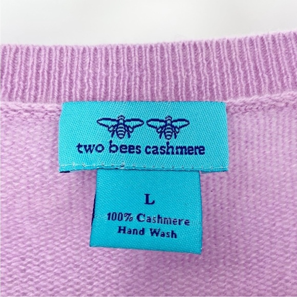 Two Bees Cashmere Purple Pink Sweater Short Ruffle Sleeve Top Womens Large - Picture 4 of 10
